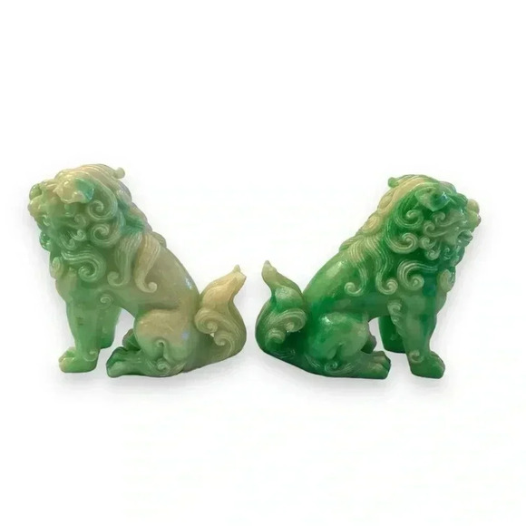 Pair of Jade Lion Sculptures - Picture 3 of 4
